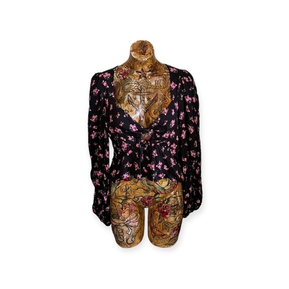 AFRM Floral Print Peplum crop Top MEDIUM crop zip side pink - Picture 1 of 10